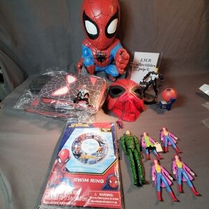 Large Collection of Spider-Man Toys, Action Figures, Mask, and Swim Ring - Lot